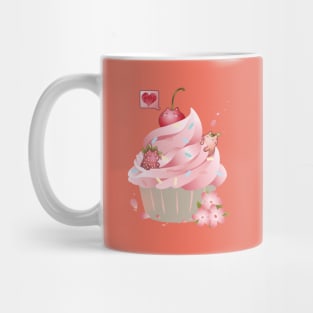 Kawaii pink cupcake with cat fruits Mug